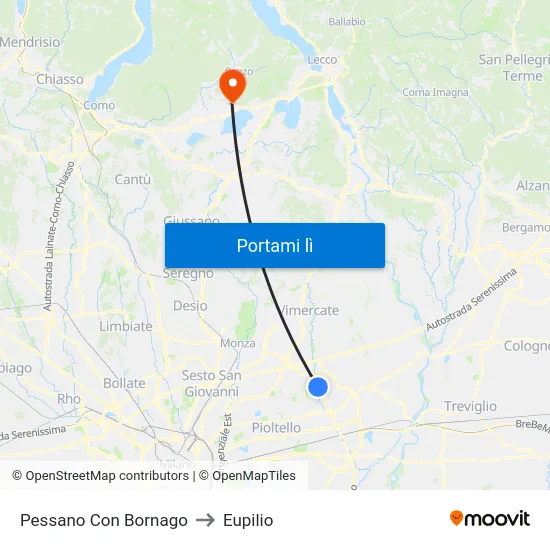 Pessano Con Bornago to Eupilio map