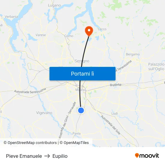 Pieve Emanuele to Eupilio map