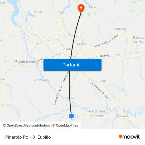 Pinarolo Po to Eupilio map