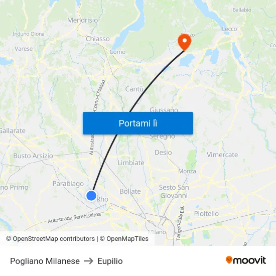 Pogliano Milanese to Eupilio map