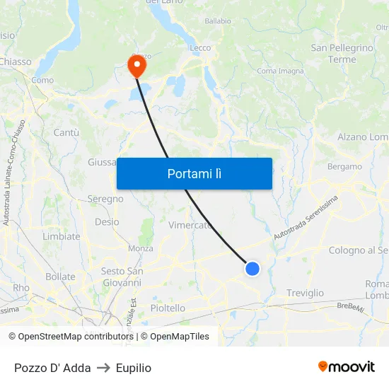Pozzo D' Adda to Eupilio map