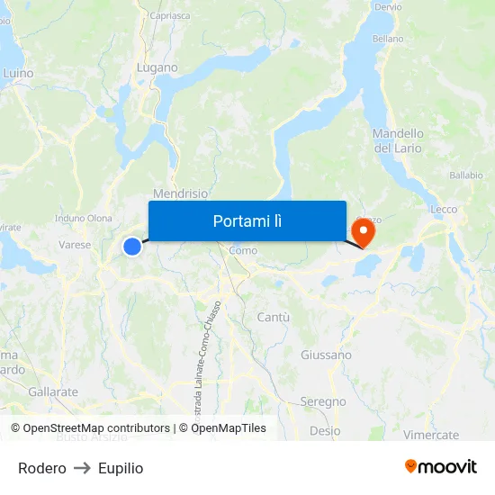 Rodero to Eupilio map