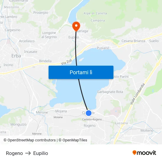 Rogeno to Eupilio map