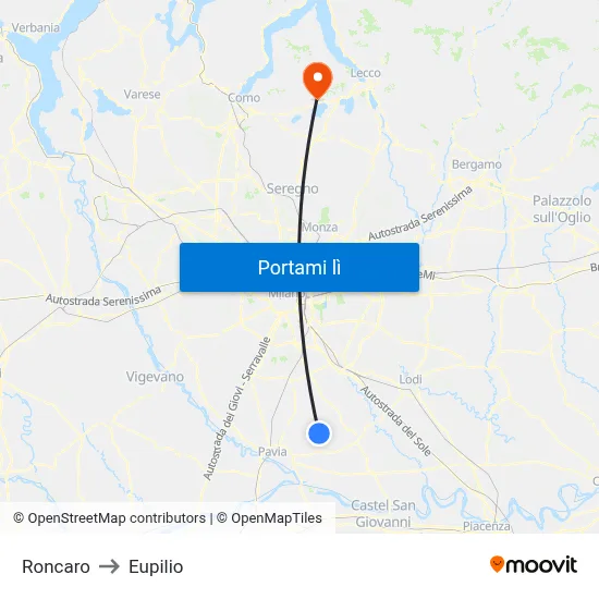 Roncaro to Eupilio map