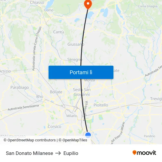 San Donato Milanese to Eupilio map