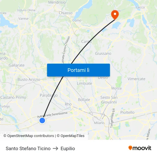 Santo Stefano Ticino to Eupilio map