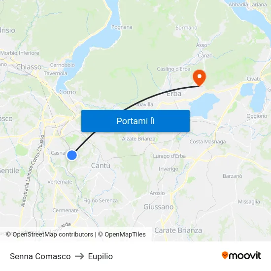 Senna Comasco to Eupilio map
