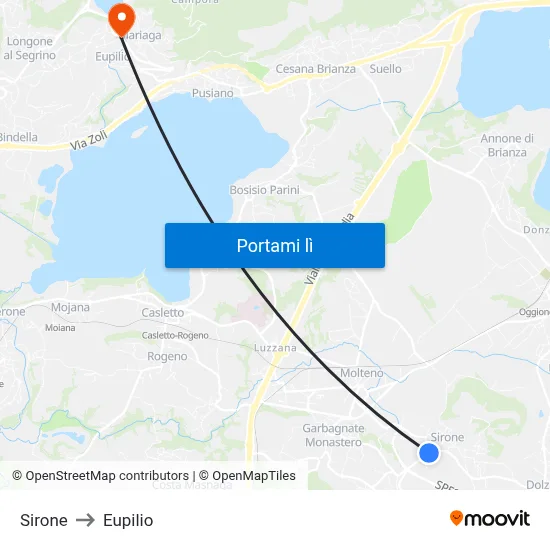 Sirone to Eupilio map