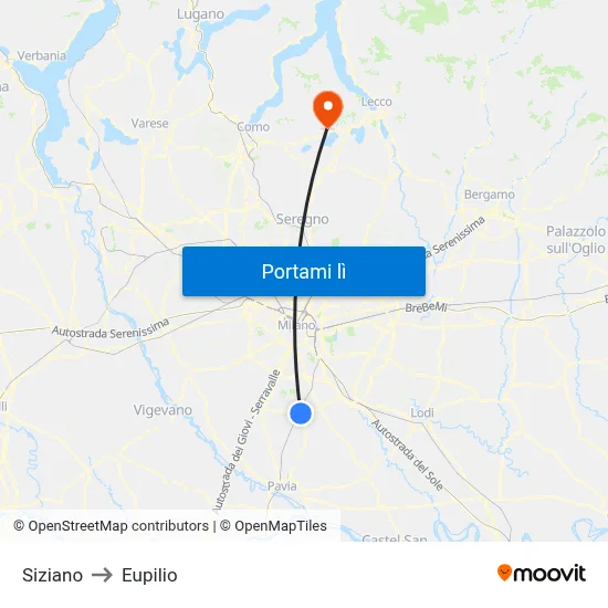 Siziano to Eupilio map