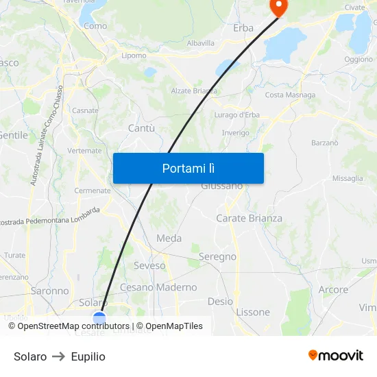 Solaro to Eupilio map