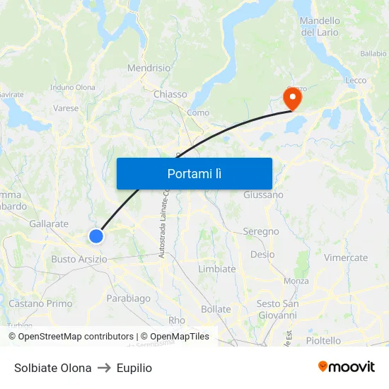 Solbiate Olona to Eupilio map