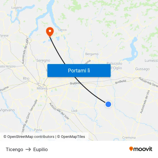 Ticengo to Eupilio map