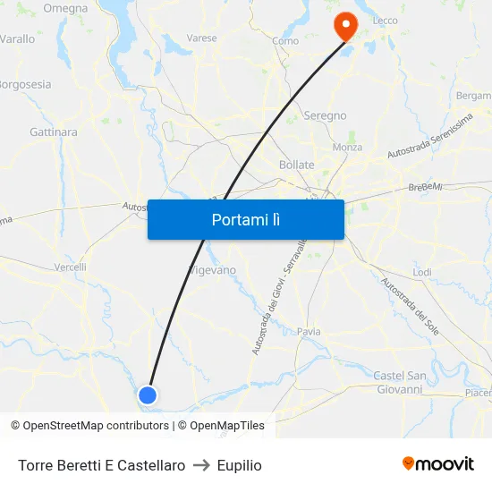 Torre Beretti E Castellaro to Eupilio map