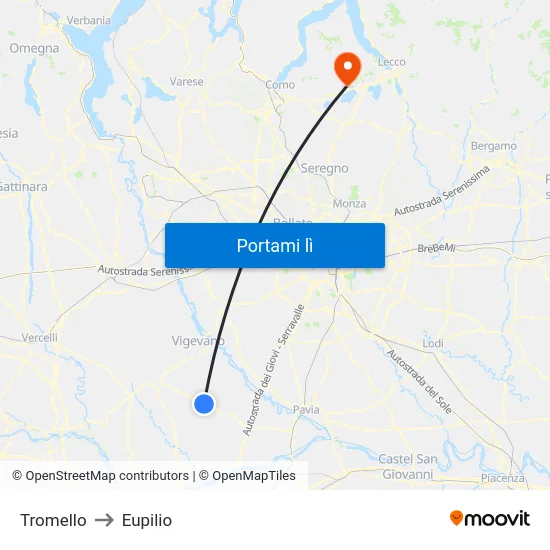 Tromello to Eupilio map
