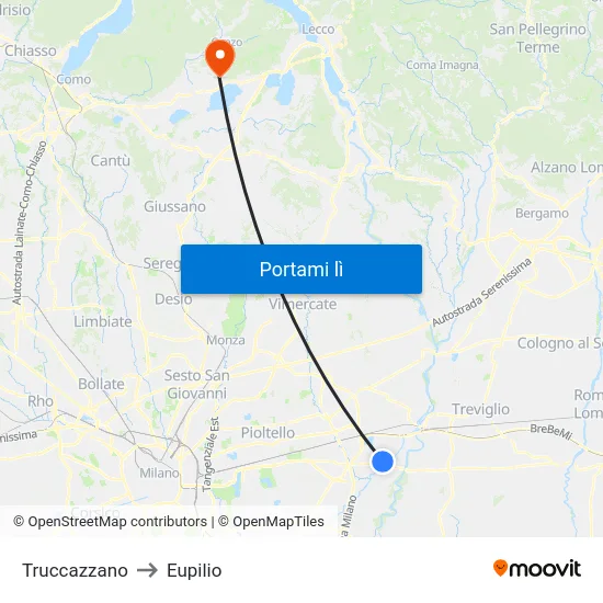 Truccazzano to Eupilio map