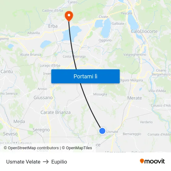 Usmate Velate to Eupilio map