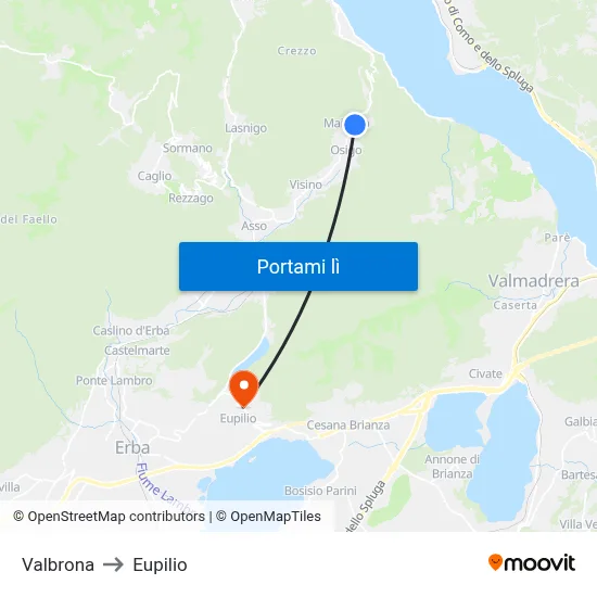 Valbrona to Eupilio map
