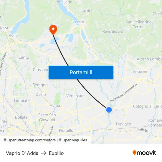 Vaprio D' Adda to Eupilio map