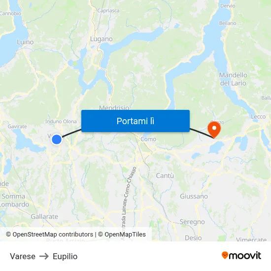 Varese to Eupilio map
