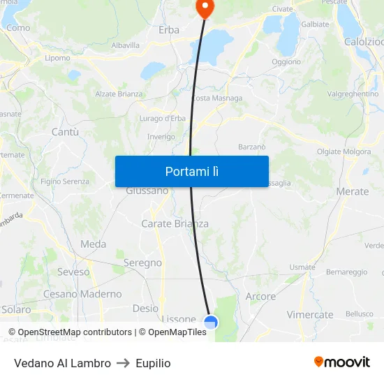 Vedano Al Lambro to Eupilio map
