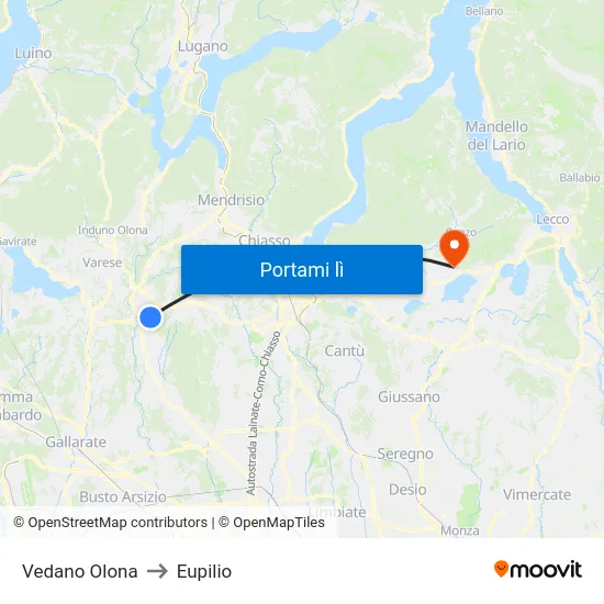 Vedano Olona to Eupilio map
