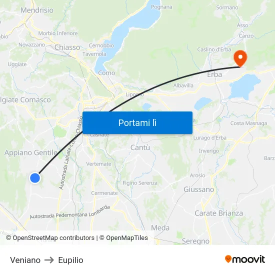 Veniano to Eupilio map