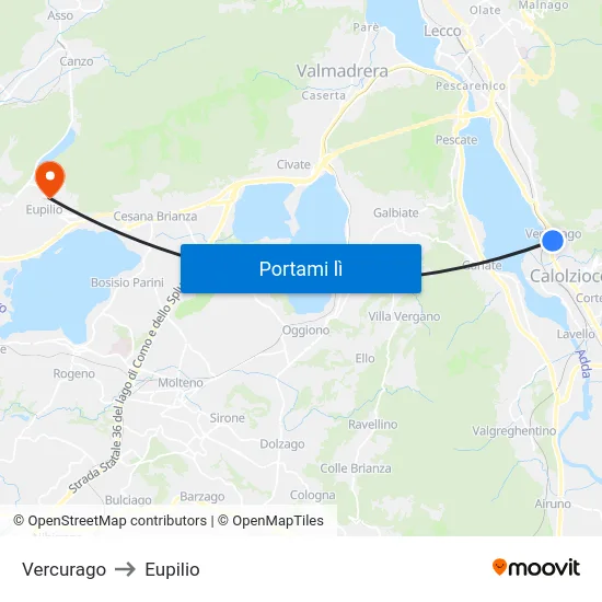 Vercurago to Eupilio map