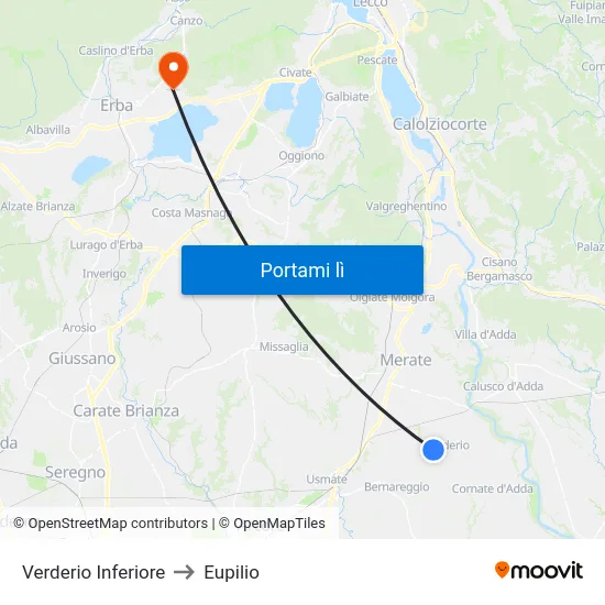 Verderio Inferiore to Eupilio map