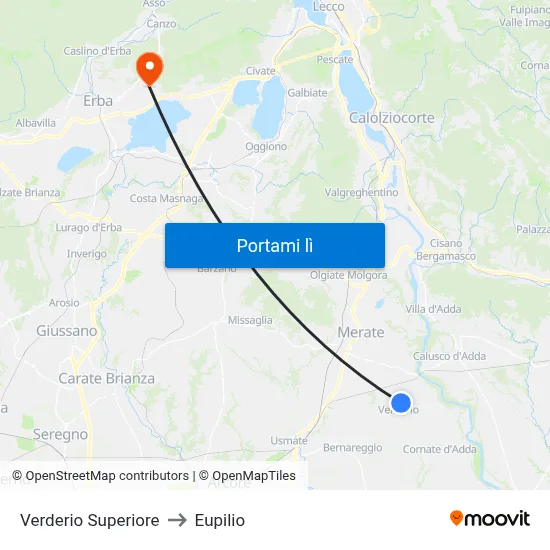 Verderio Superiore to Eupilio map