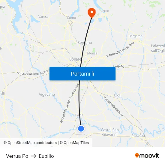 Verrua Po to Eupilio map