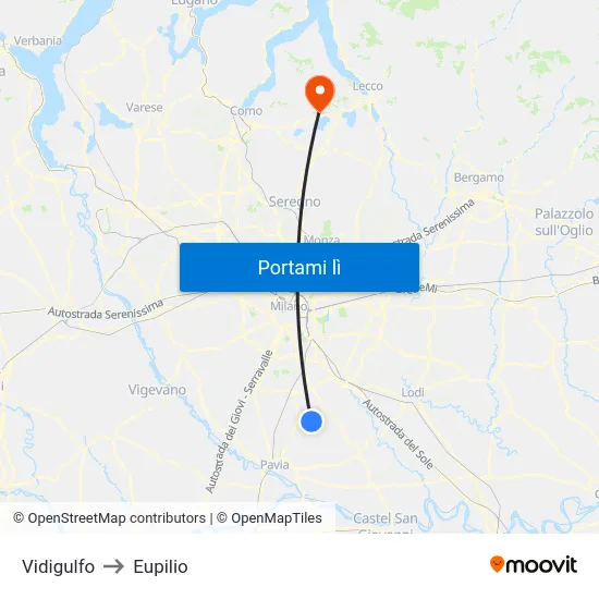 Vidigulfo to Eupilio map