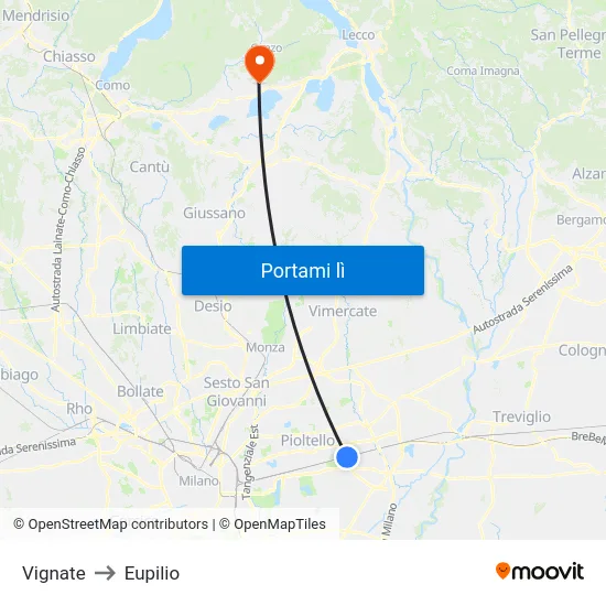 Vignate to Eupilio map