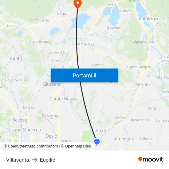 Villasanta to Eupilio map