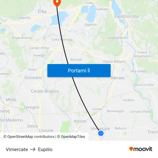 Vimercate to Eupilio map