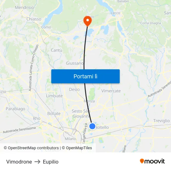 Vimodrone to Eupilio map