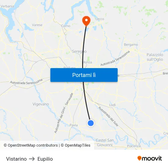 Vistarino to Eupilio map