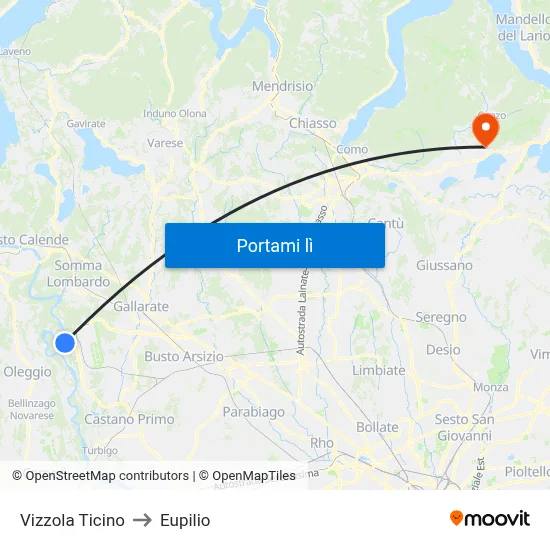 Vizzola Ticino to Eupilio map