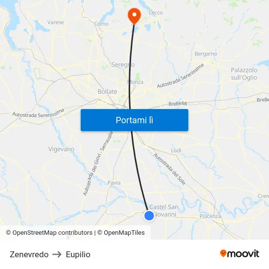 Zenevredo to Eupilio map