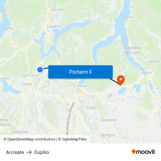 Arcisate to Eupilio map