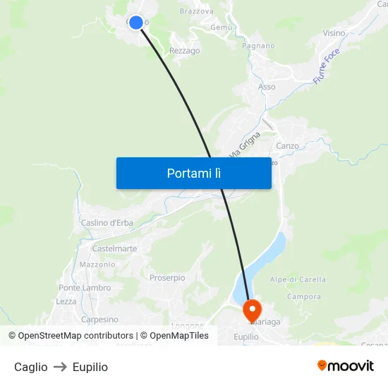 Caglio to Eupilio map