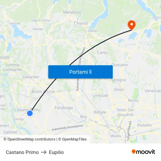 Castano Primo to Eupilio map