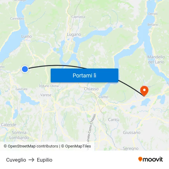 Cuveglio to Eupilio map