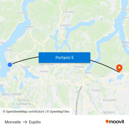 Monvalle to Eupilio map