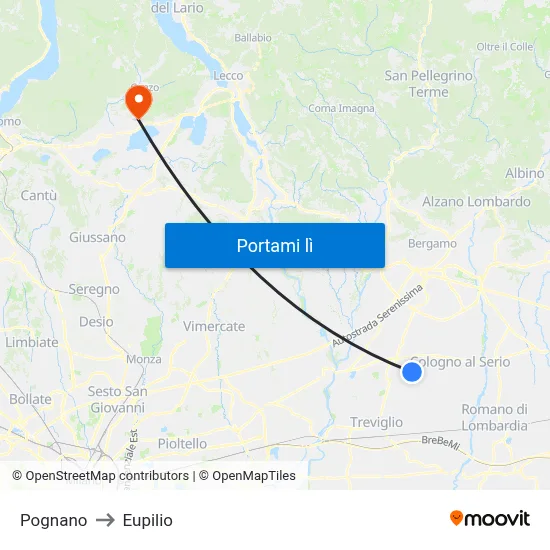 Pognano to Eupilio map