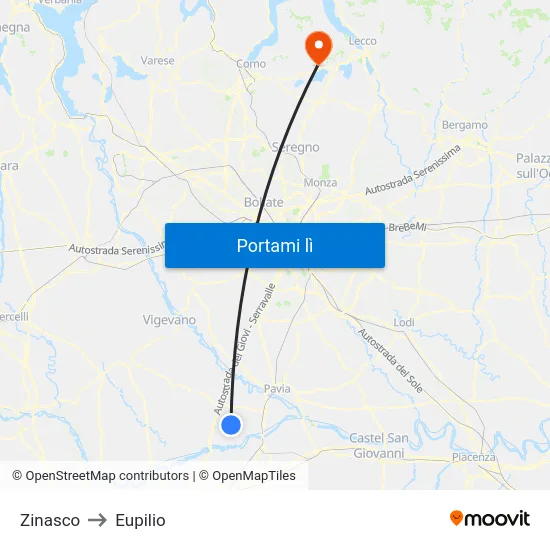 Zinasco to Eupilio map