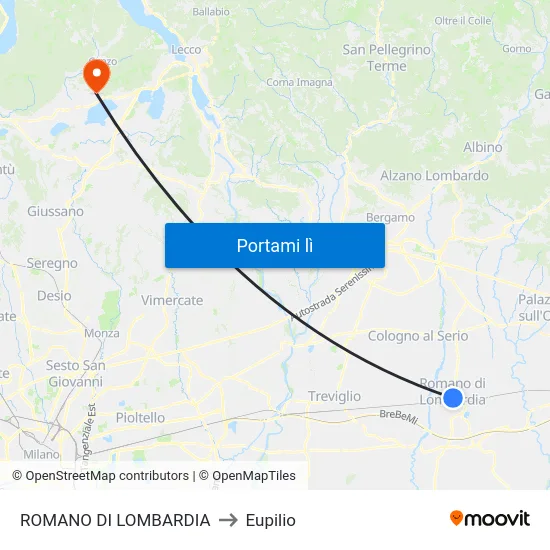 ROMANO DI LOMBARDIA to Eupilio map