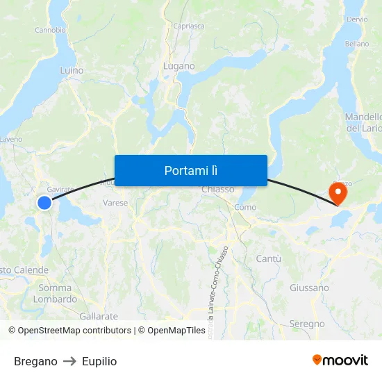 Bregano to Eupilio map