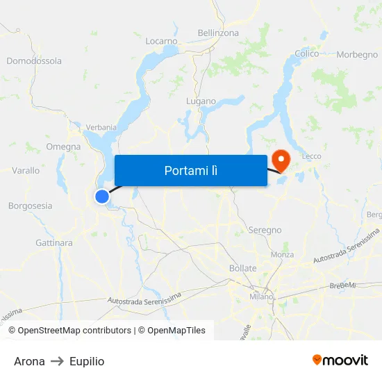 Arona to Eupilio map