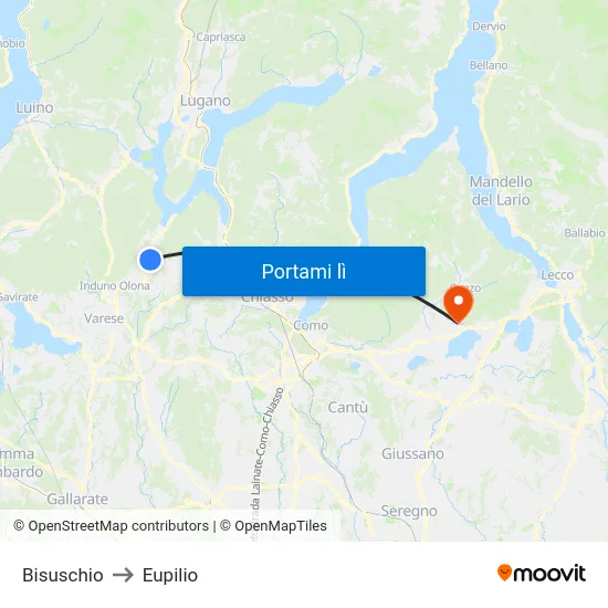 Bisuschio to Eupilio map