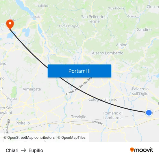 Chiari to Eupilio map